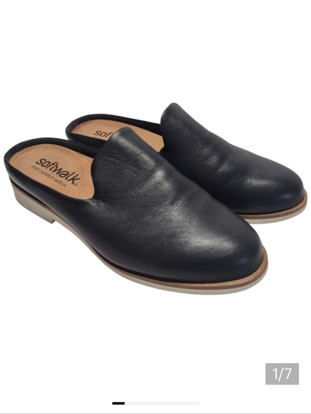 SoftWalk Women's Black Leather Mule Clogs Slides Shoes Comfort Wide Size 8W